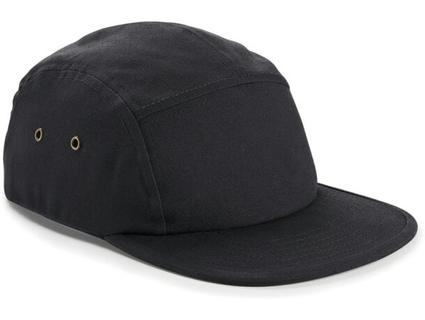 Gorra plana para merchandising de 5 paneles en algodón Negro detalle 1