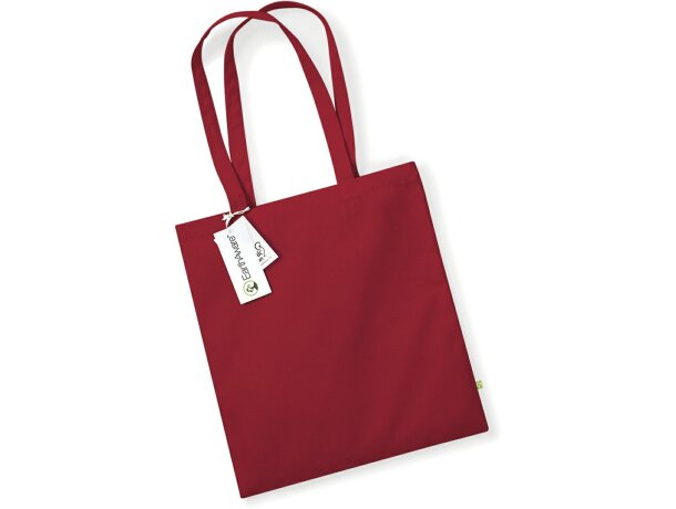 Bolsa de algodón orgánico con asas de mano largas personalizada roja