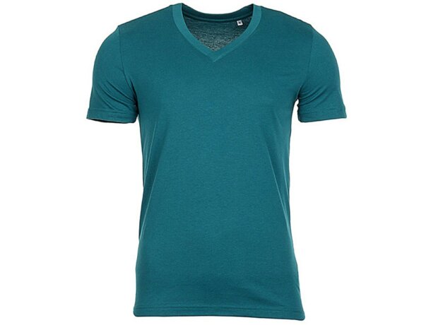 Camiseta de hombre manga corta cuello en V merchandising turquesa