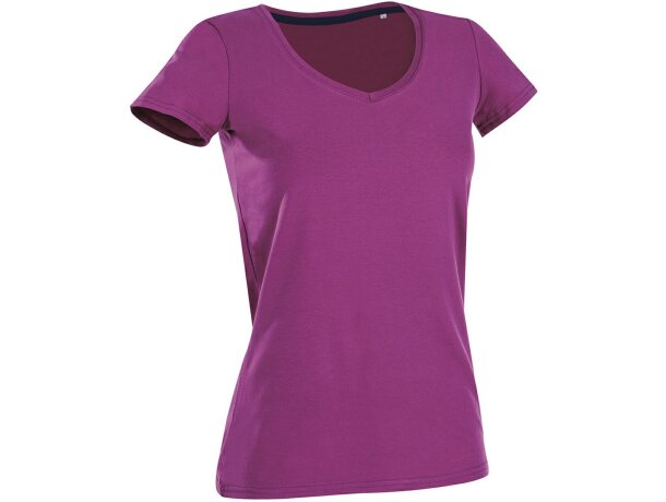 Camiseta Claire cuello V mujer algodón ring-spun elastán 170 g/m² Gris brezo detalle 2