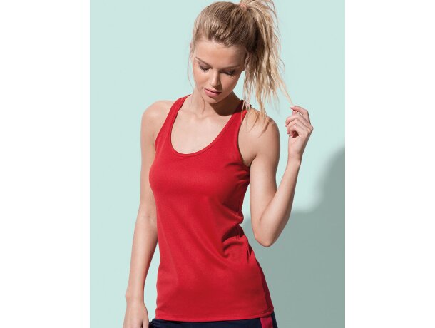 Camiseta atleta de mujer tejido técnico 135 gr Rojo carmesí detalle 1