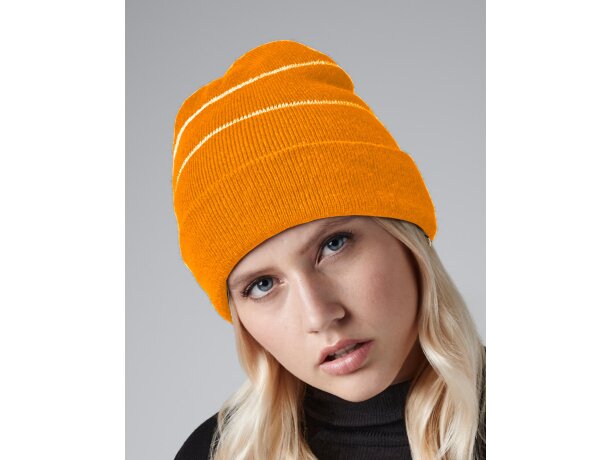 Gorro de punto decorado Naranja fluor detalle 1