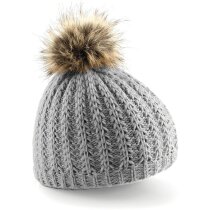 Gorro de punto con pompón de piel sintética personalizado natural Gorro de punto con pompón de piel sintética personalizado natural