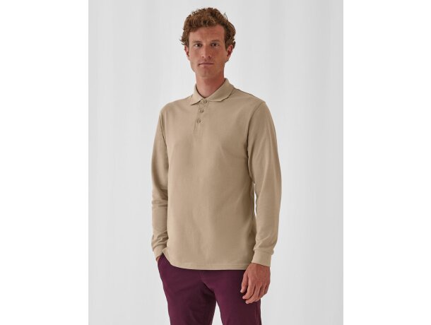 Polo de manga larga personalizado de hombre algodón ring-spun 230 g/m2 Arena detalle 1