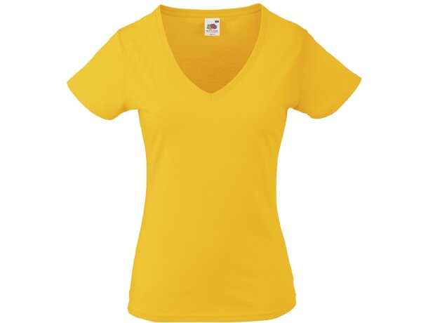 Camiseta cuello en V Valueweight de mujer grabada