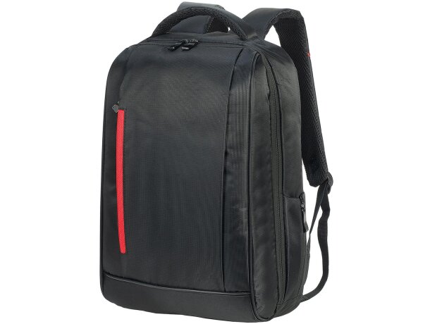 Mochila para portátil para publicidad con puerto usb en poliéster Kiel Urban Negro/rojo detalle 6