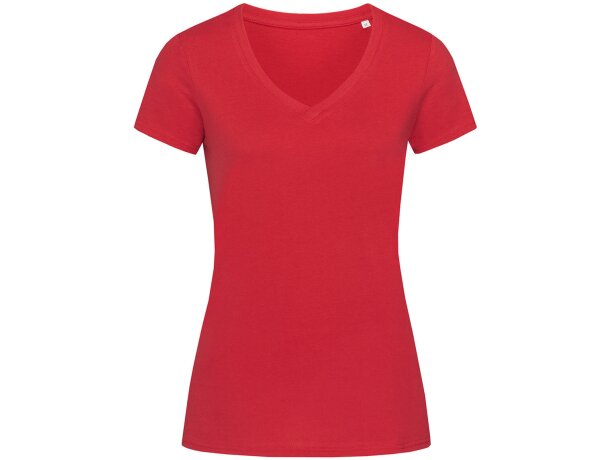 Camiseta de mujer manga corta 100% algodón Rojo pimiento detalle 2