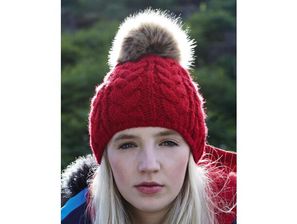 Gorros lana con pompom extraible de poliacrílico Rojo clasico detalle 3