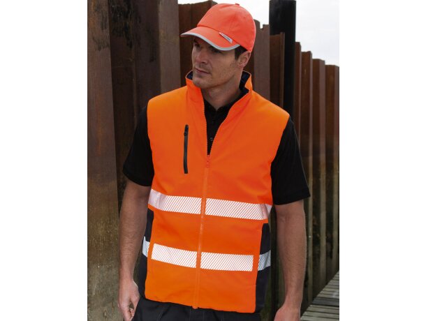 Chaleco reversible de seguridad Naranja fluor/marino detalle 1