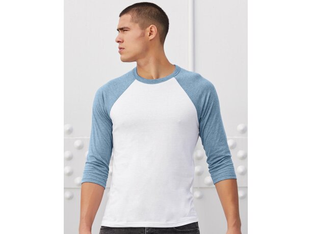 Camisetas manga larga para empresas poliéster 128 g/m2 Baseball Blanco/denim detalle 2