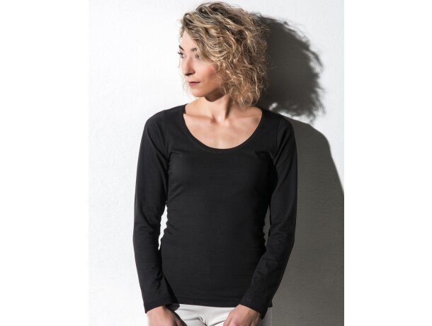 Camisetas manga larga algodón orgánico ring spun 155 g/m2 Sheila Negro detalle 1