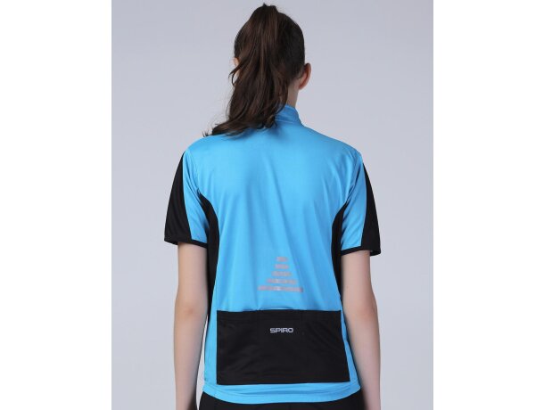 Camiseta de mujer manga corta ciclista 170 gr Azul rey/naranja neón detalle 2