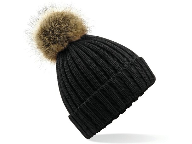 Fur Pom Pom Chunky Beanie negro