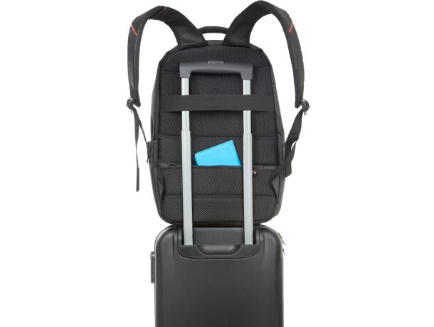 Mochila para portátil para publicidad con puerto usb en poliéster Kiel Urban Negro/rojo detalle 4