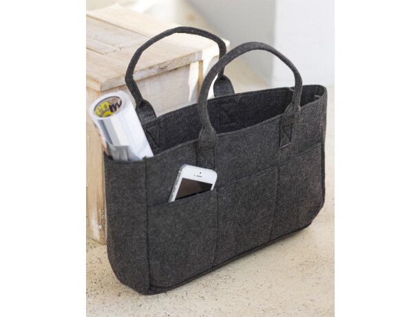 Bolsa personalizada fieltro poliéster 3 compartimentos velcro Brezo/lima detalle 1