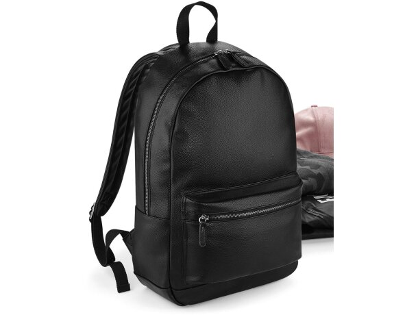 Mochila Faux Leather Fashion Backpack Negro detalle 4