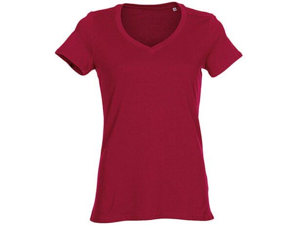 Camiseta Janet cuello V mujer algodón orgánico certificado OCS Rojo pimiento detalle 2