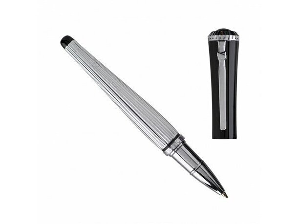 Roller con tapa en negro y cuerpo en plata de la marca Nina Ricci personalizado Roller con tapa en negro y cuerpo en plata de la marca Nina Ricci personalizado