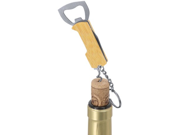 Llavero abridor Jilar de bambú con sacacorchos y cuchilla detalle 5