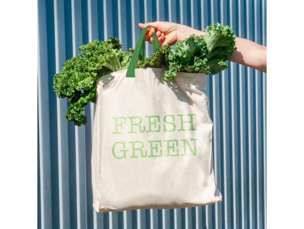Bolsa de algodón orgánico con asas verdes detalle 4