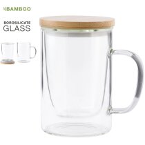 Taza cristal económica borosilicato infusor bambú 450ml eco
