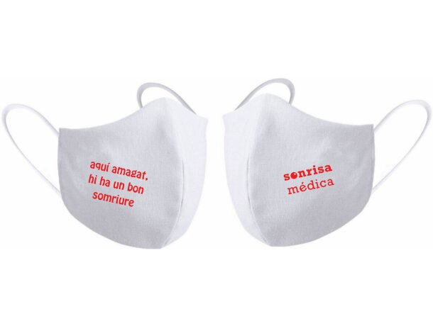 Mascarilla Solidaria personalizada Sonrisa Medica Blanco catalan detalle 3