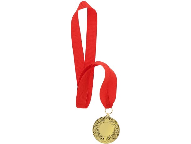 Medalla Gussy de metal dorado con relieve y cinta roja detalle 2