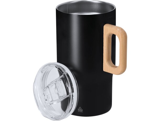 Taza térmica Zaran acero inoxidable reciclado asa de madera detalle 3