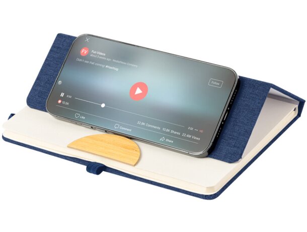 Bloc notas rPET y bambú con soporte smartphone y elástico Jibs detalle 3