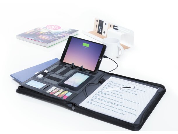 Carpeta negra con power bank personalizada