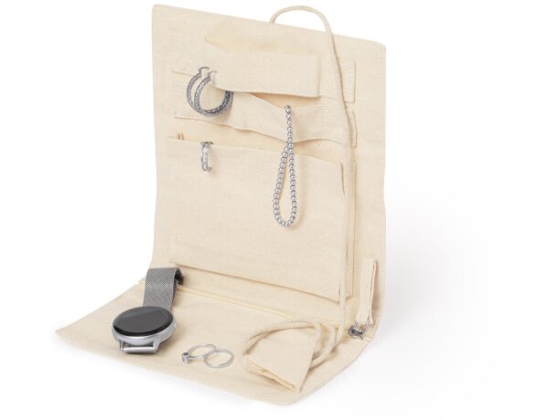 Joyero algodón natural Azix con cremallera y cordón detalle 2