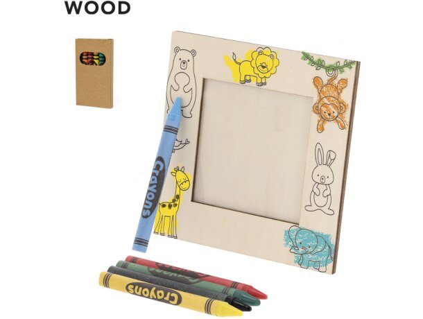 Portafotos de madera natural infantil Kunku con ceras detalle 1