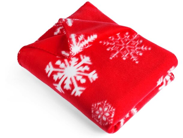 Manta con lazo y motivos navideños grabada roja Manta con lazo y motivos navideños grabada roja