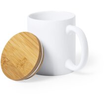 Taza ecológica publicitaria Yotel cerámica mate tapa bambú caja eco