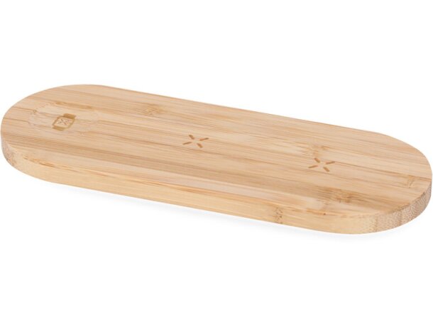 Cargador inalámbrico Tigris bambú natural 15W triple carga detalle 2