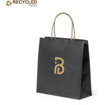 Bolsa de papel publicitaria Fortis reciclada negra asas naturales