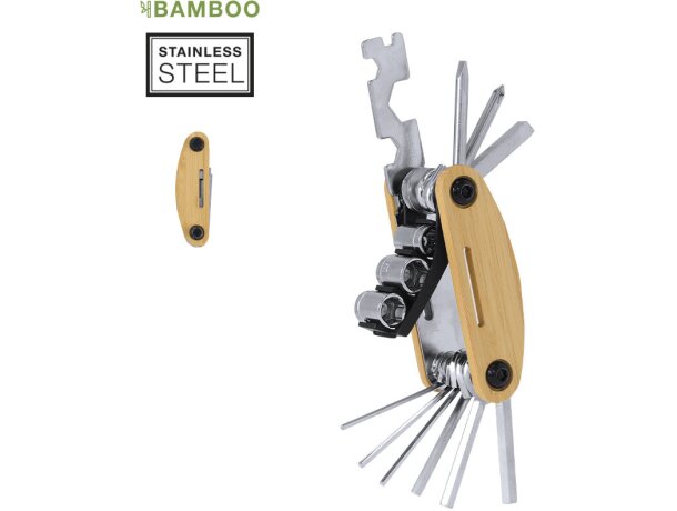 Multiherramienta Koron bambú y acero con 15 funciones detalle 1