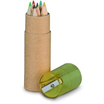 Estuche circular con lápices y sacapuntas personalizado