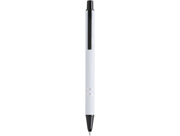 Bolígrafo con pulsador y dos aros en plata personalizado blanco