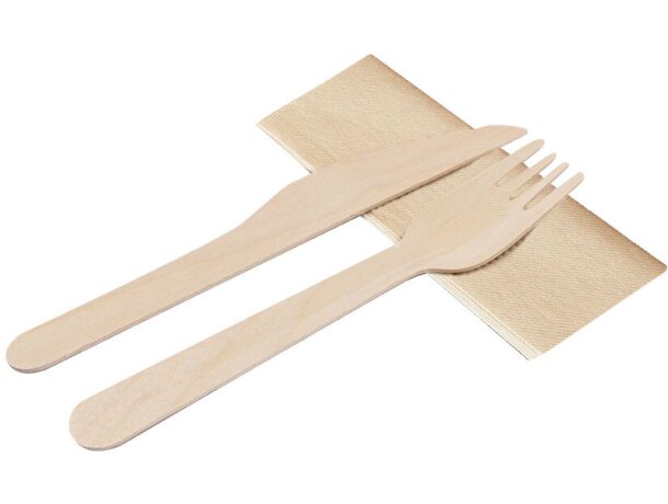 Set cubiertos madera Kumix con servilleta kraft detalle 1