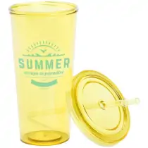 Vaso Trinox 750 ml transparente con pajita y logo