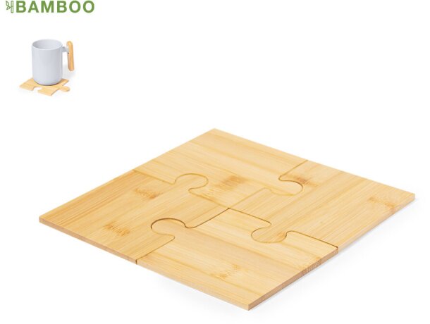 Set posavasos bambú Mizar cuatro piezas diseño modular puzle detalle 1
