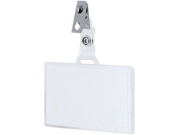 Identificador Kapok transparente con pinza metálica horizontal detalle 2