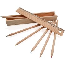 Caja de madera con tapa y con lápices