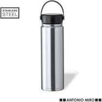 Botella térmica corporativa con cinta de transporte y tapón de rosca acero inoxidable