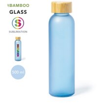 Botella de cristal personalizada con tapón bambú