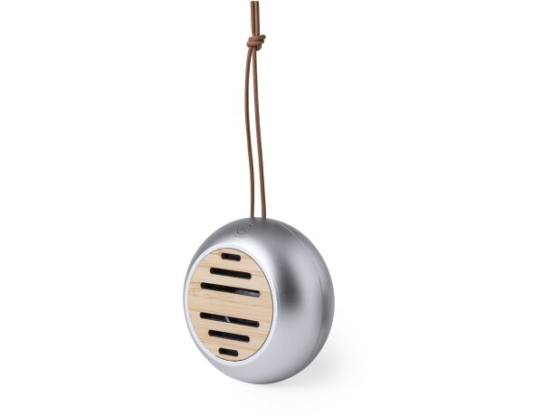 Altavoces promocionales aluminio con detalles en bambú Hiwent detalle 2