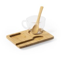 Tazas publicitarias baratas Morkel cristal borosilicato bambú