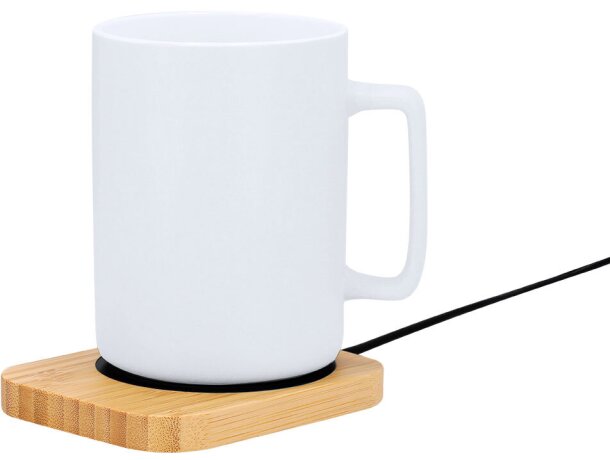 Calentador de tazas Zobil en bambú con conexión USB y tipo C detalle 3