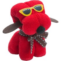 Toalla de regalo con forma de perrito con gafas roja personalizada